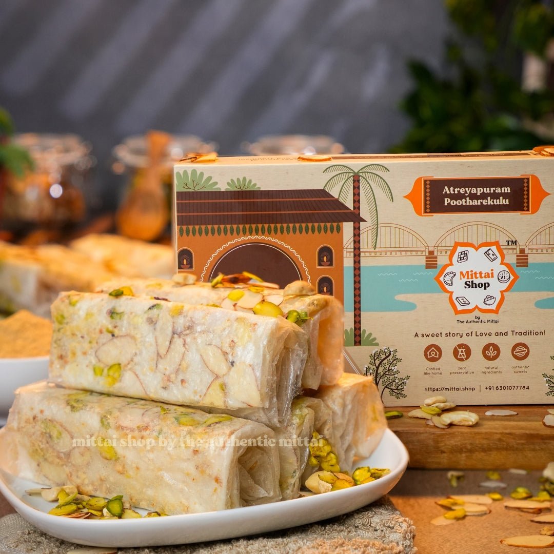 Jaggery Dry fruit Putharekulu (Kaju Badam Pista) - Mittai Shop