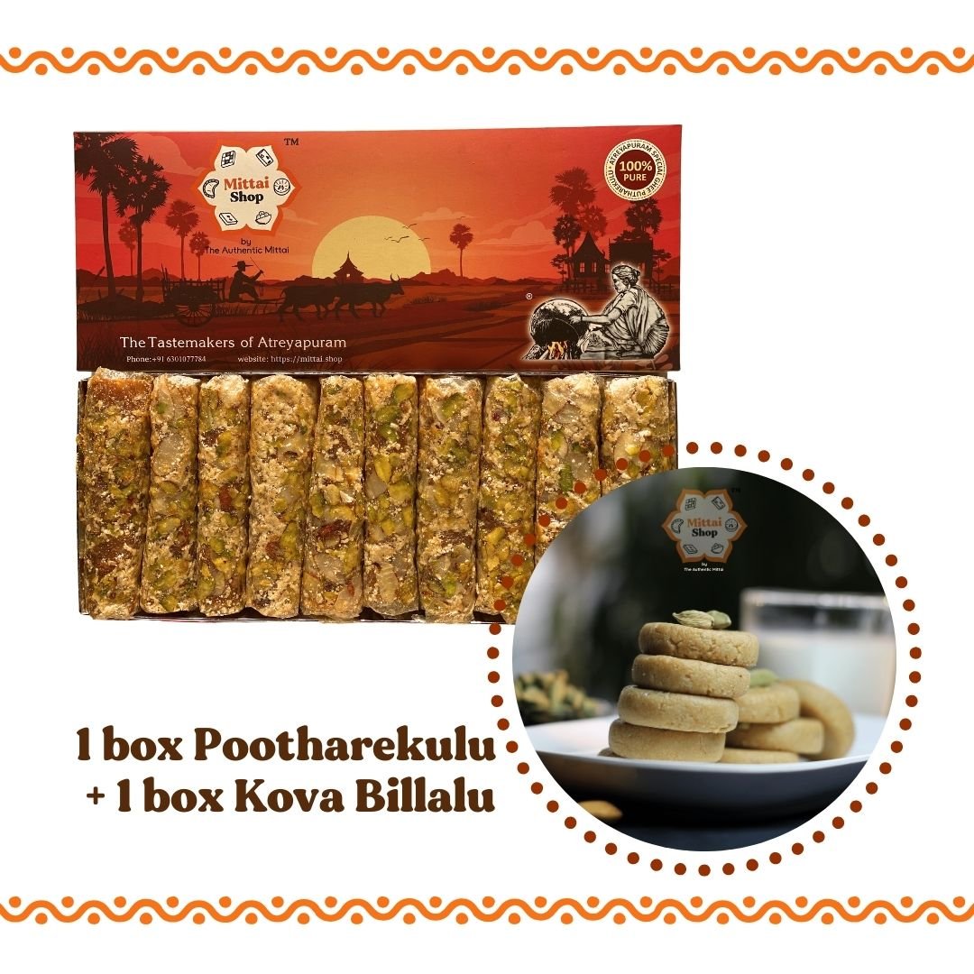 Jaggery dry fruit Putharekulu & Kova Billalu Combo - Mittai Shop