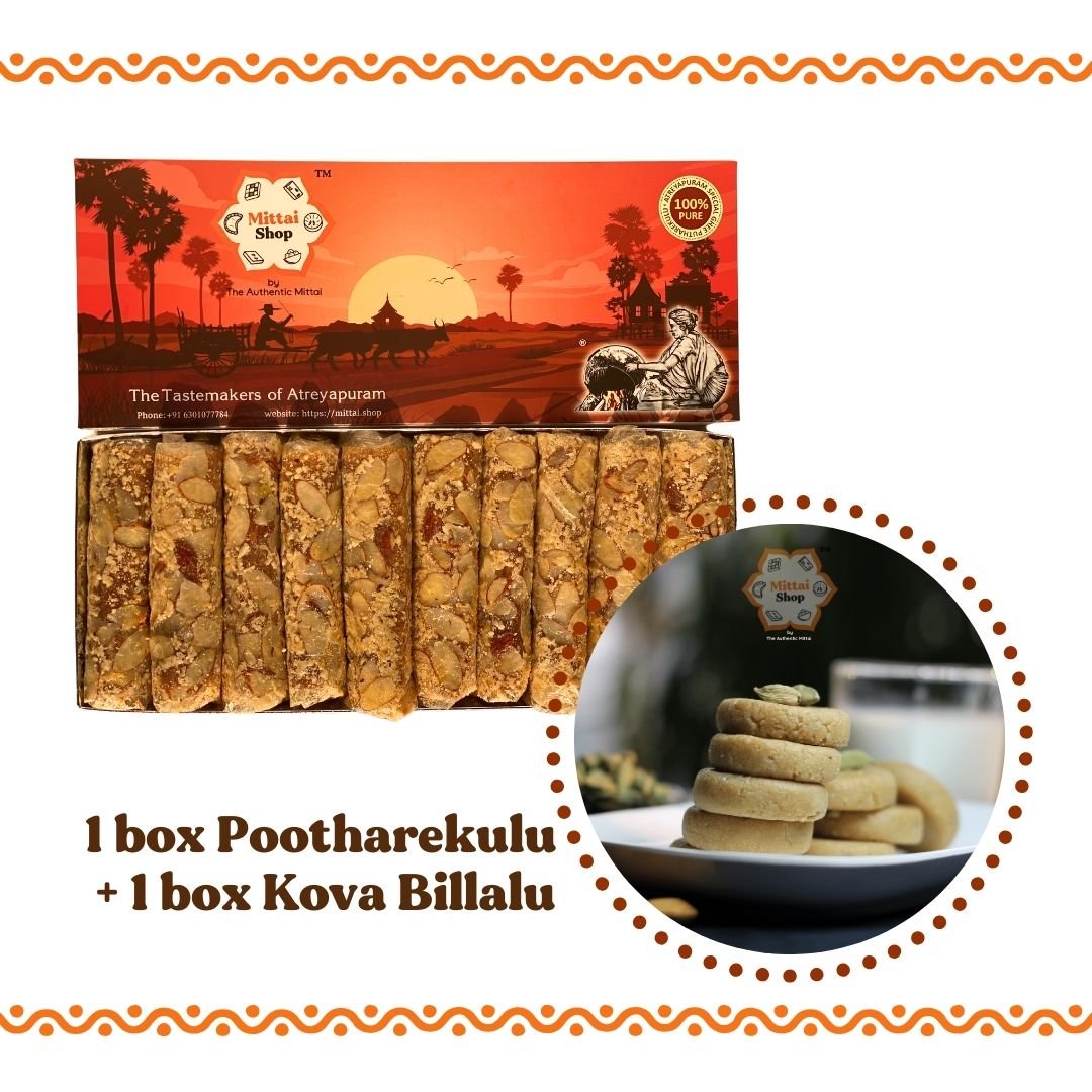 Jaggery Kaju Badam Putharekulu & Kova Billalu Combo - Mittai Shop