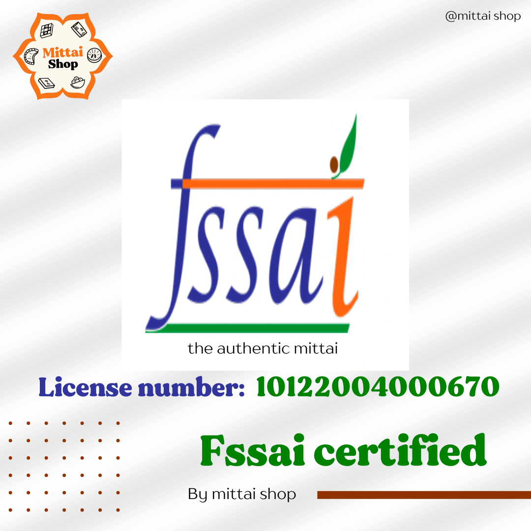 FSSAI certified badge for Mittai Shop Jaggery Dry fruit Papersweet Collection, license number 10122004000670