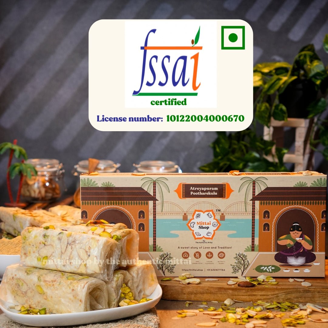 FSSAI certified badge for Mittai Shop Jaggery Dry fruit Papersweet, license number 10122004000670