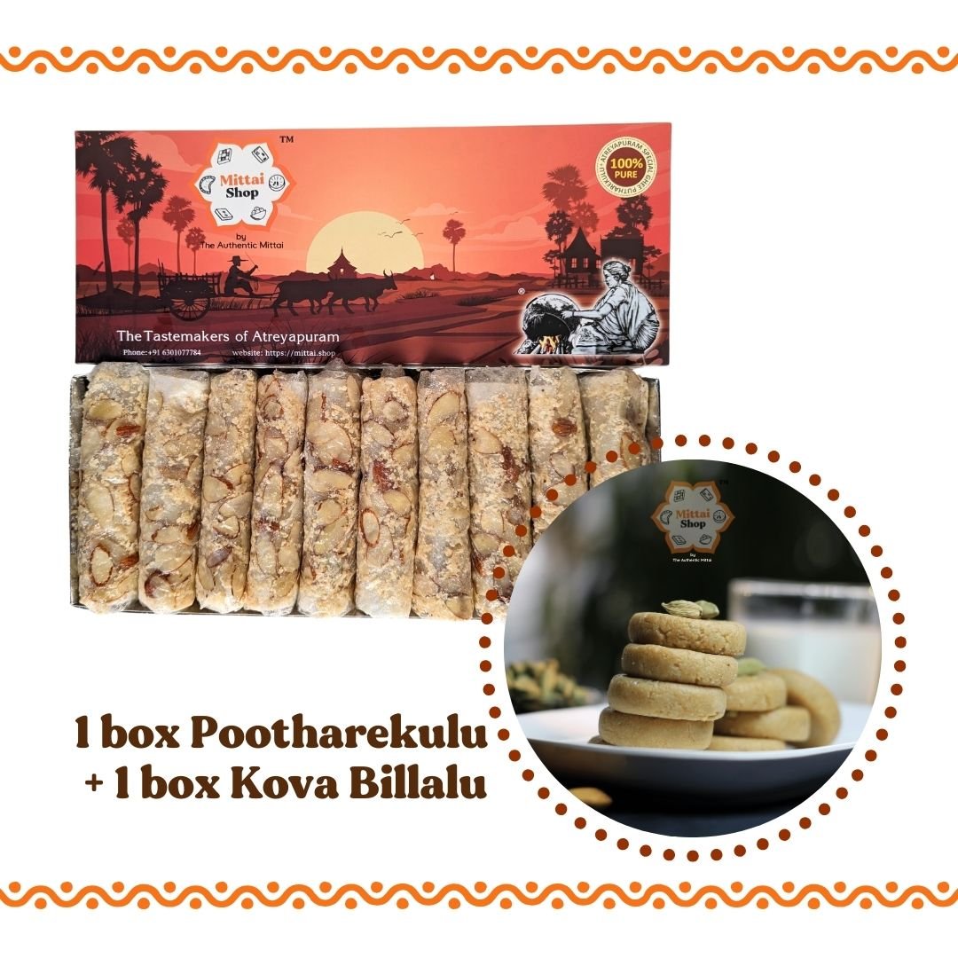 Sugar Kaju Badam Putharekulu & Kova Billalu Combo - Mittai Shop