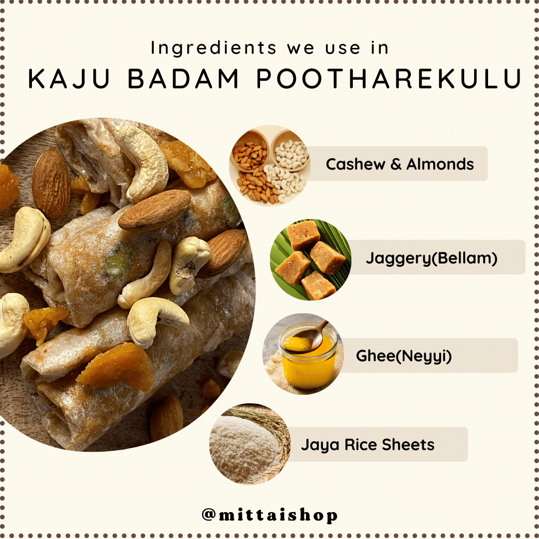 Ingredients used in Kaju Badam Pootharekulu